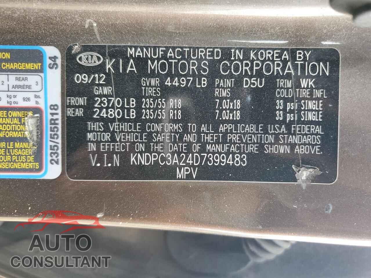 KIA SPORTAGE 2013 - KNDPC3A24D7399483