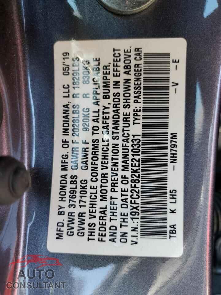 HONDA CIVIC 2019 - 19XFC2F82KE210331