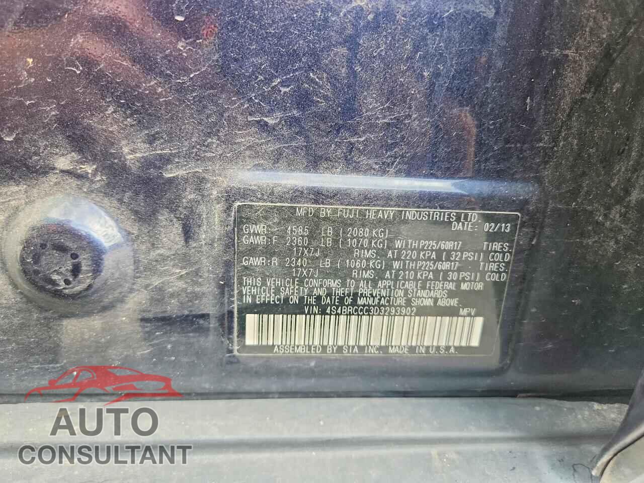 SUBARU OUTBACK 2013 - 4S4BRCCC3D3293902