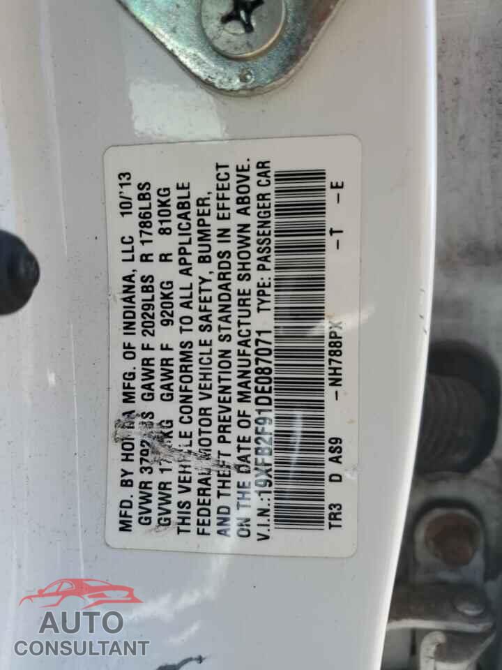 HONDA CIVIC 2013 - 19XFB2F91DE087071
