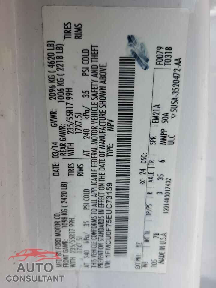 FORD ESCAPE 2014 - 1FMCU0F75EUC73159
