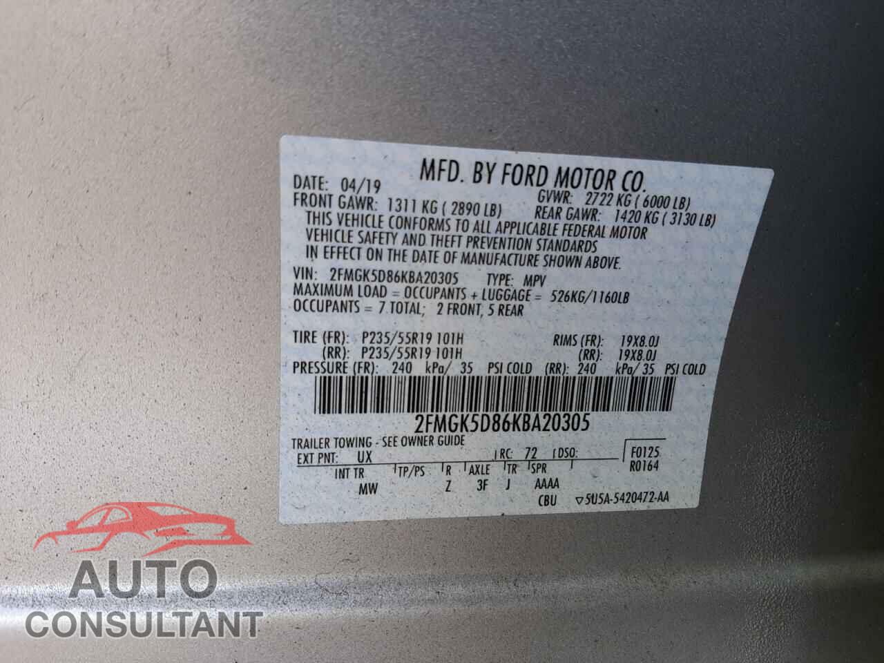FORD FLEX 2019 - 2FMGK5D86KBA20305