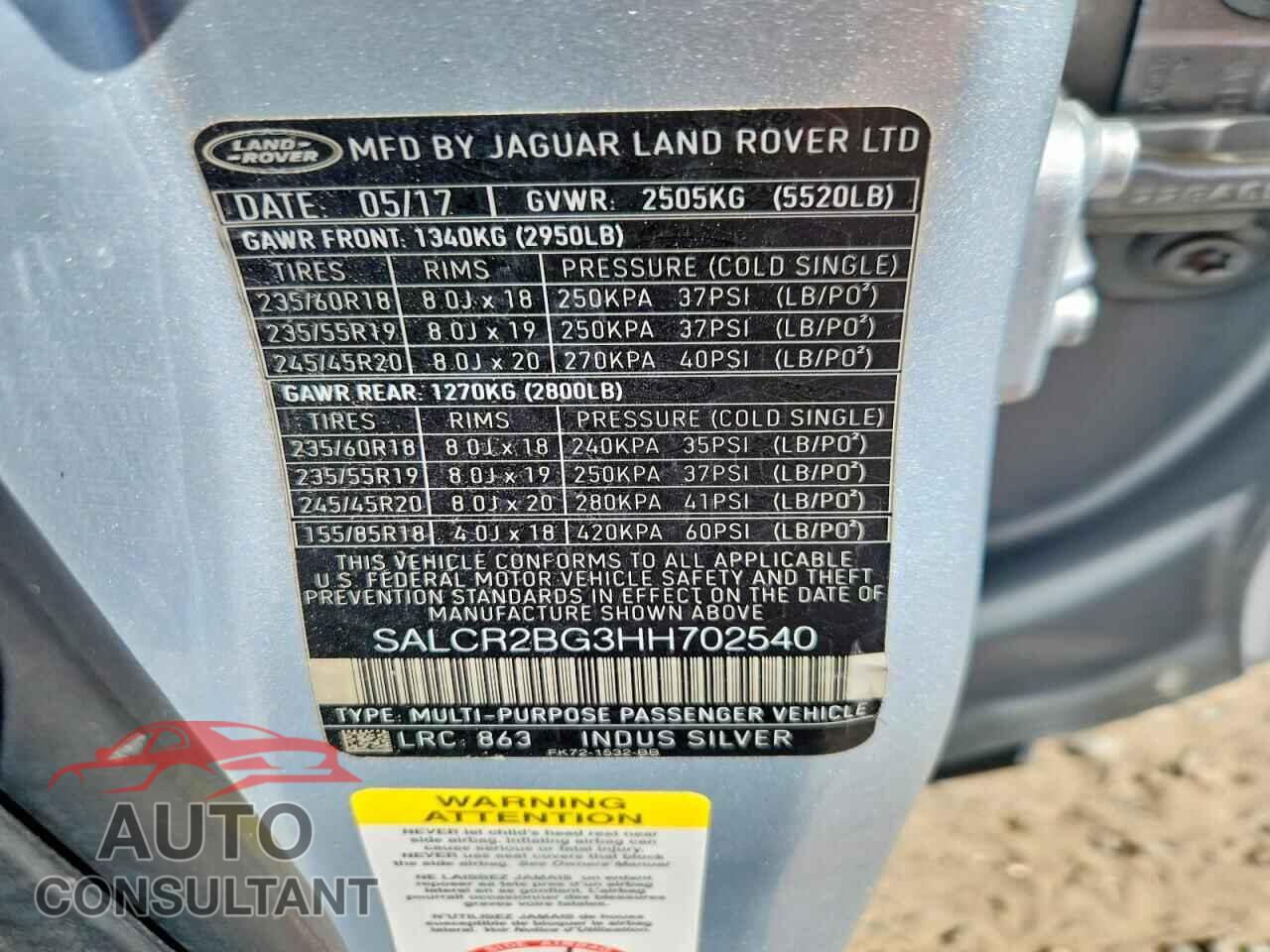 LAND ROVER DISCOVERY 2017 - SALCR2BG3HH702540