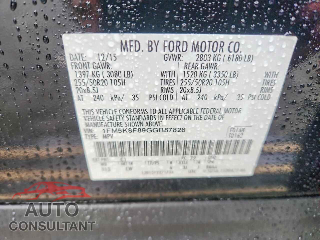 FORD EXPLORER 2016 - 1FM5K8F89GGB87828