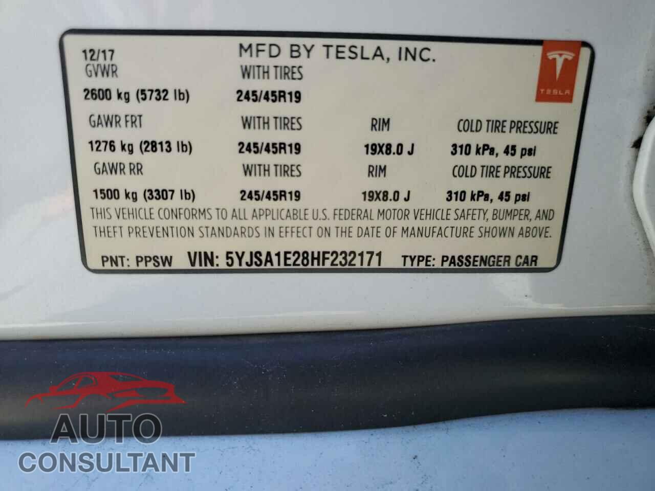 TESLA MODEL S 2017 - 5YJSA1E28HF232171