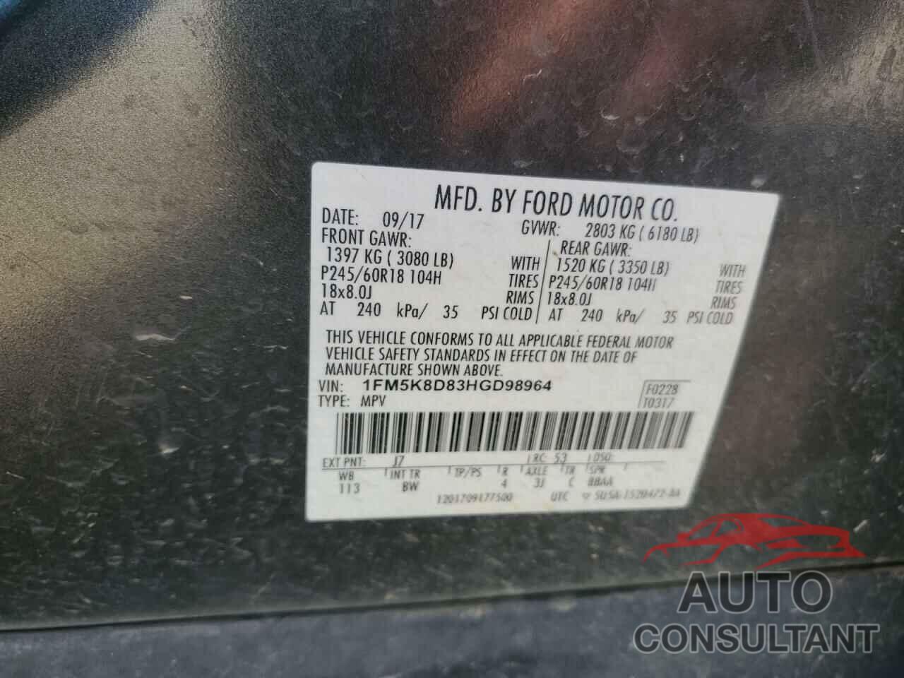 FORD EXPLORER 2017 - 1FM5K8D83HGD98964
