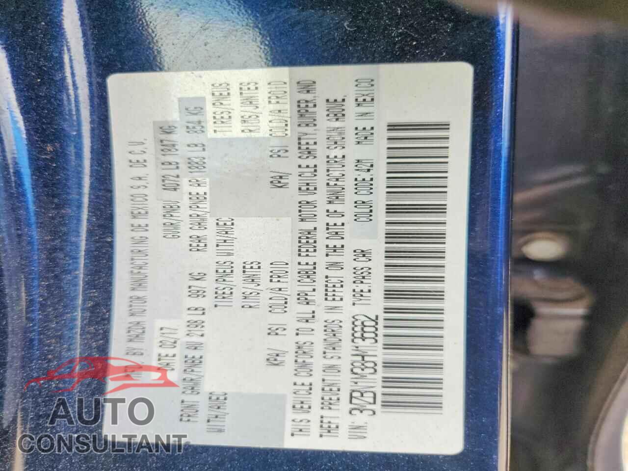 MAZDA 3 2017 - 3MZBN1M38HM136662
