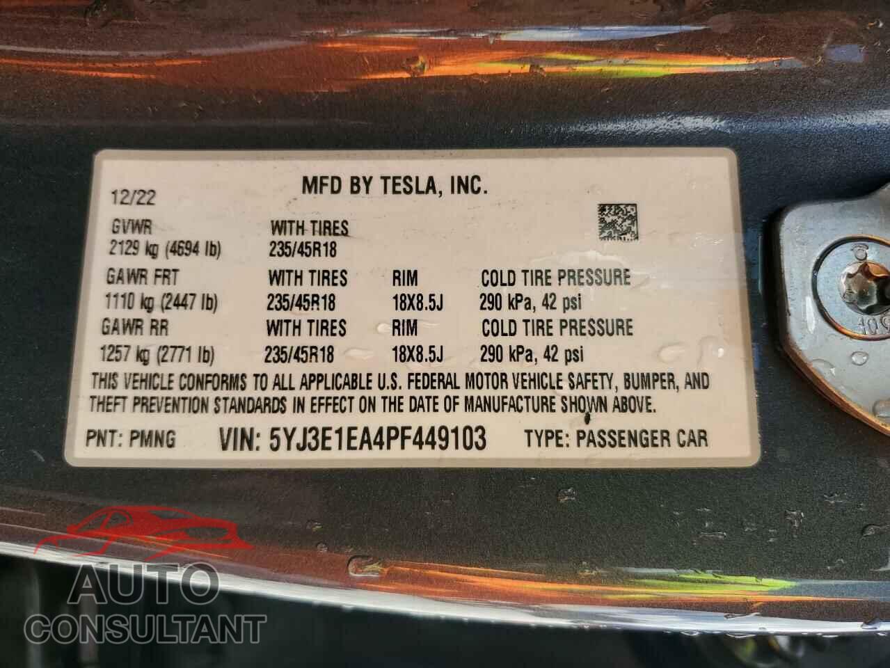 TESLA MODEL 3 2023 - 5YJ3E1EA4PF449103