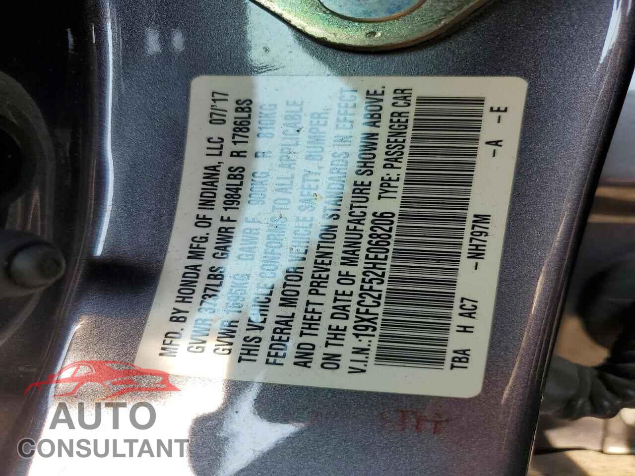 HONDA CIVIC 2017 - 19XFC2F52HE068206