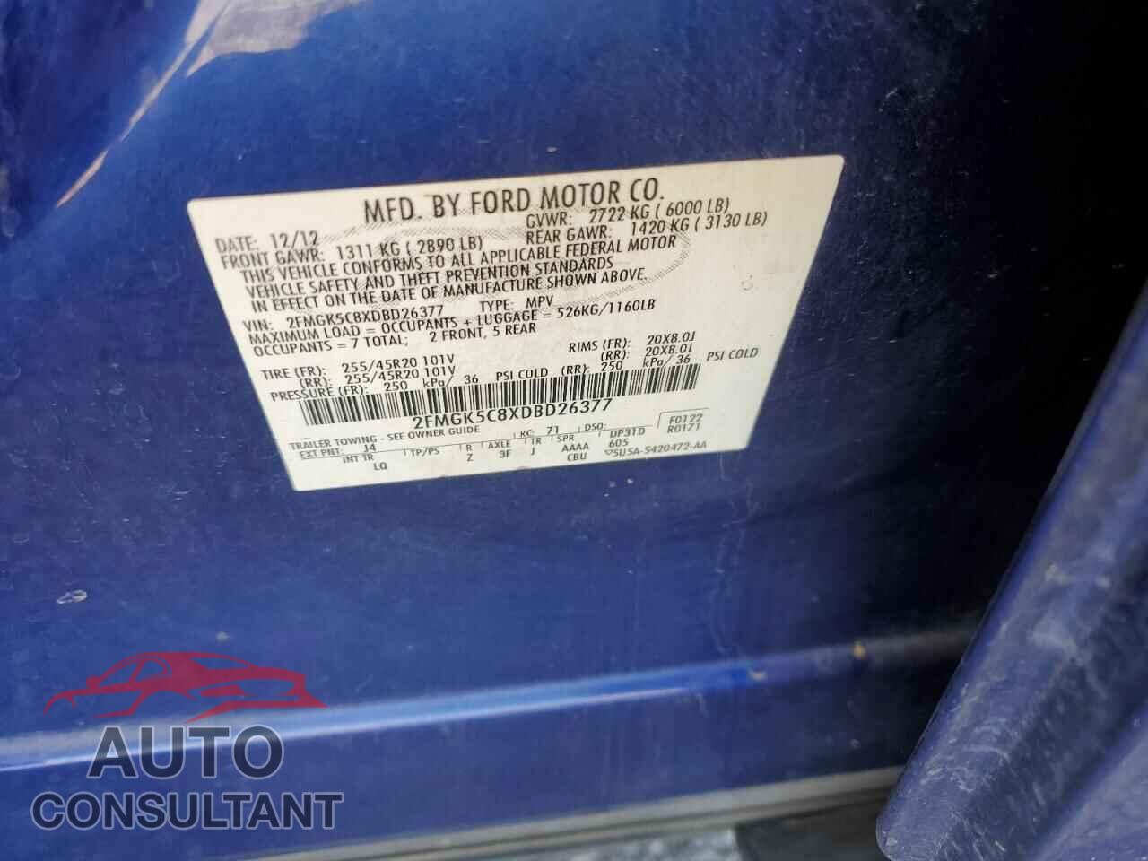FORD FLEX 2013 - 2FMGK5C8XDBD26377