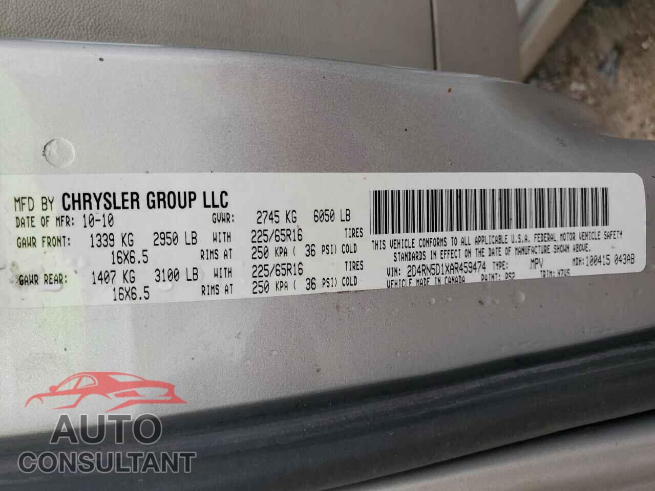 DODGE CARAVAN 2010 - 2D4RN5D1XAR459474