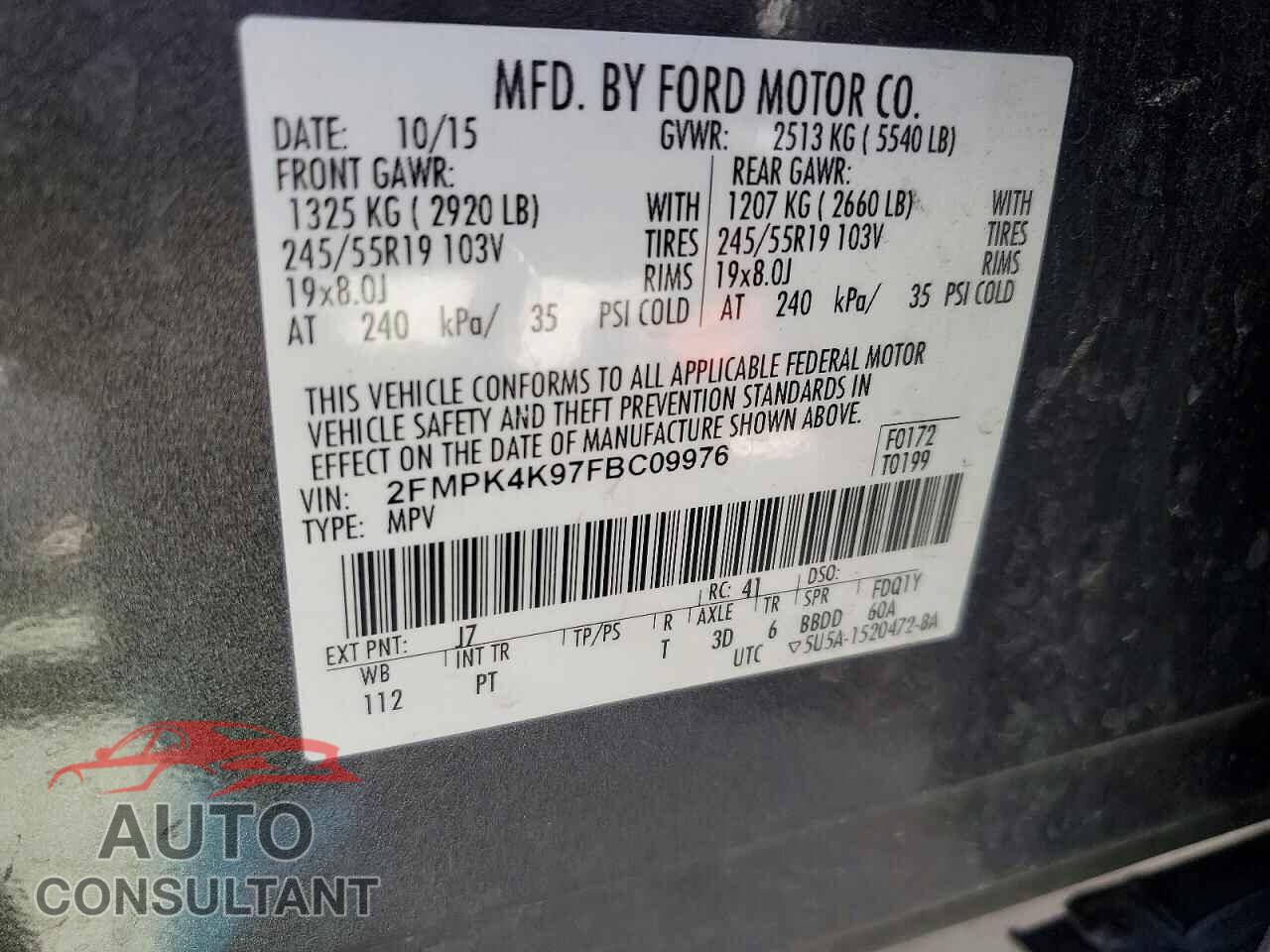 FORD EDGE 2015 - 2FMPK4K97FBC09976