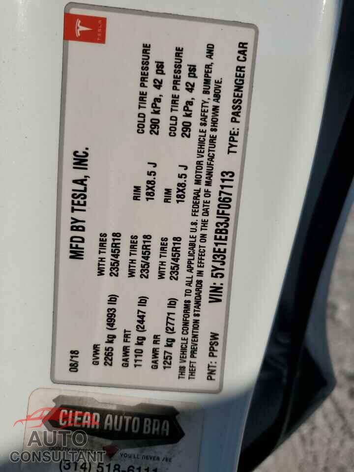 TESLA MODEL 3 2018 - 5YJ3E1EB3JF067113