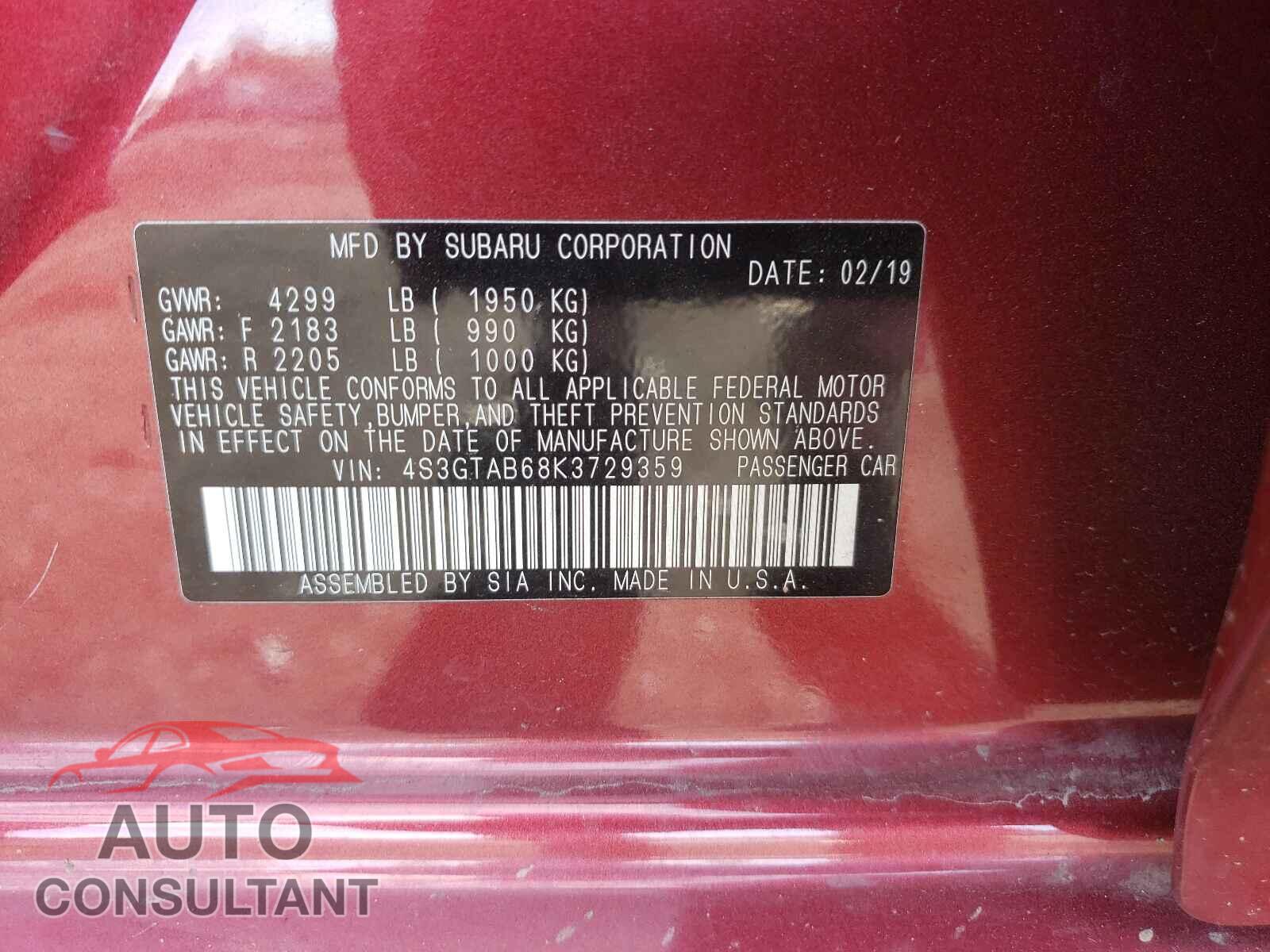 SUBARU IMPREZA 2019 - 4S3GTAB68K3729359
