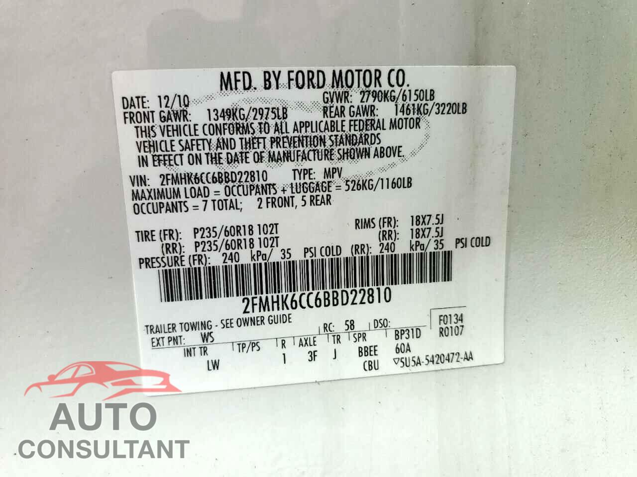 FORD FLEX 2011 - 2FMHK6CC6BBD22810