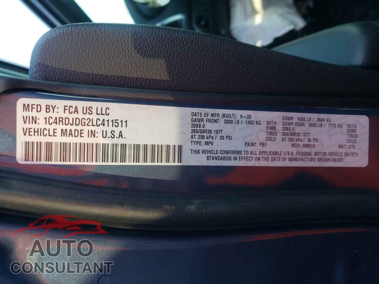 DODGE DURANGO 2020 - 1C4RDJDG2LC411511