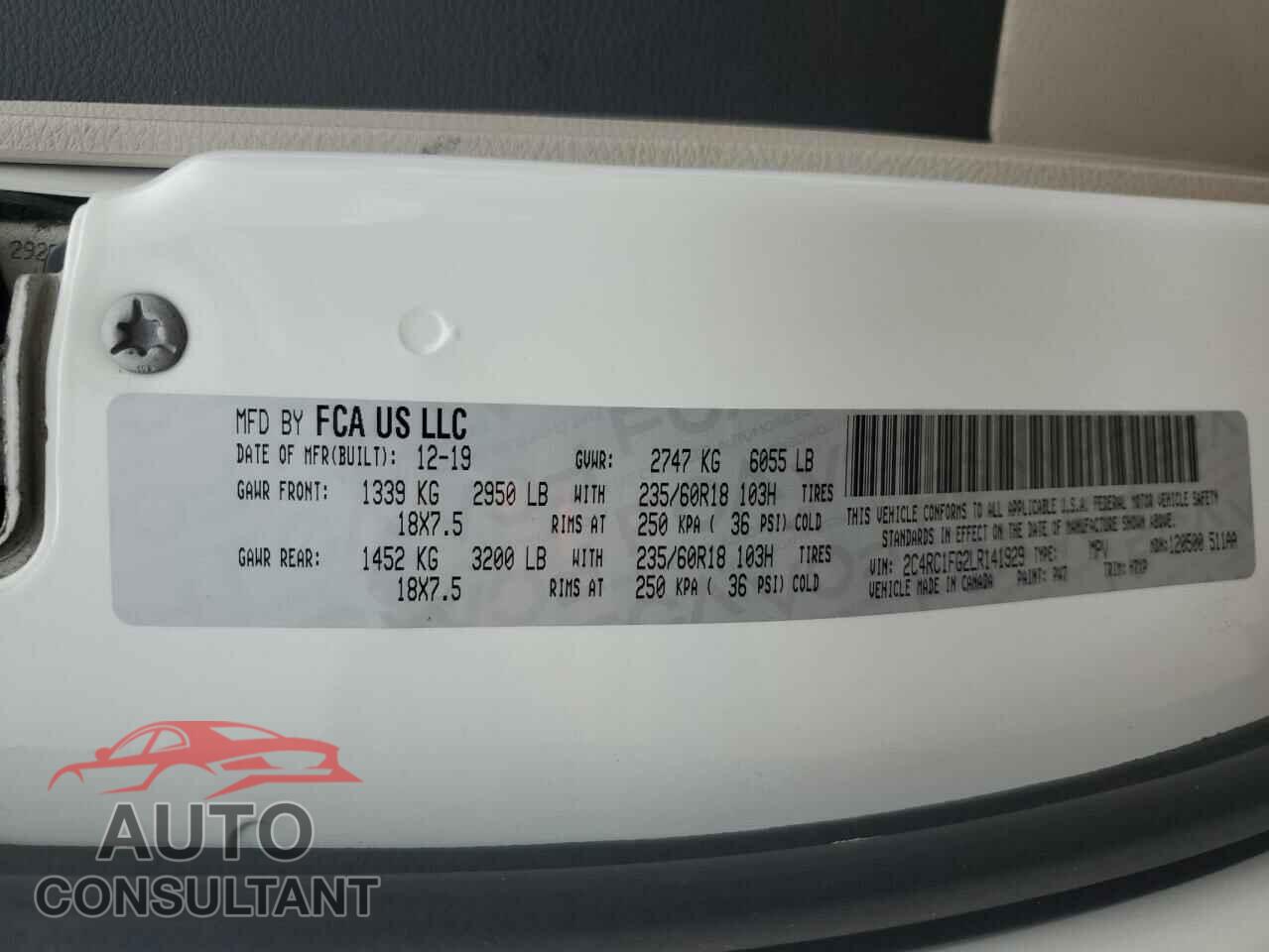 CHRYSLER PACIFICA 2020 - 2C4RC1FG2LR141929