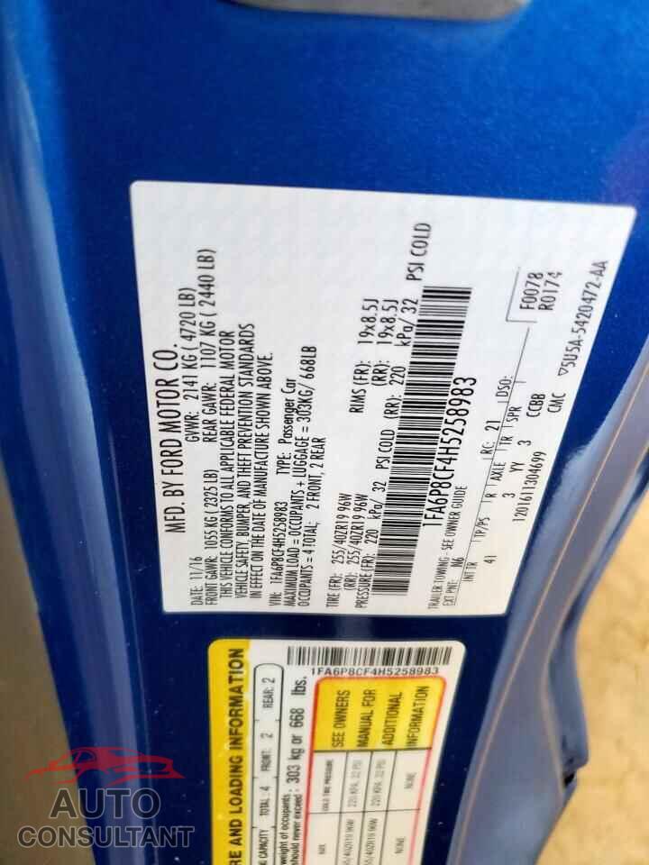 FORD MUSTANG 2017 - 1FA6P8CF4H5258983