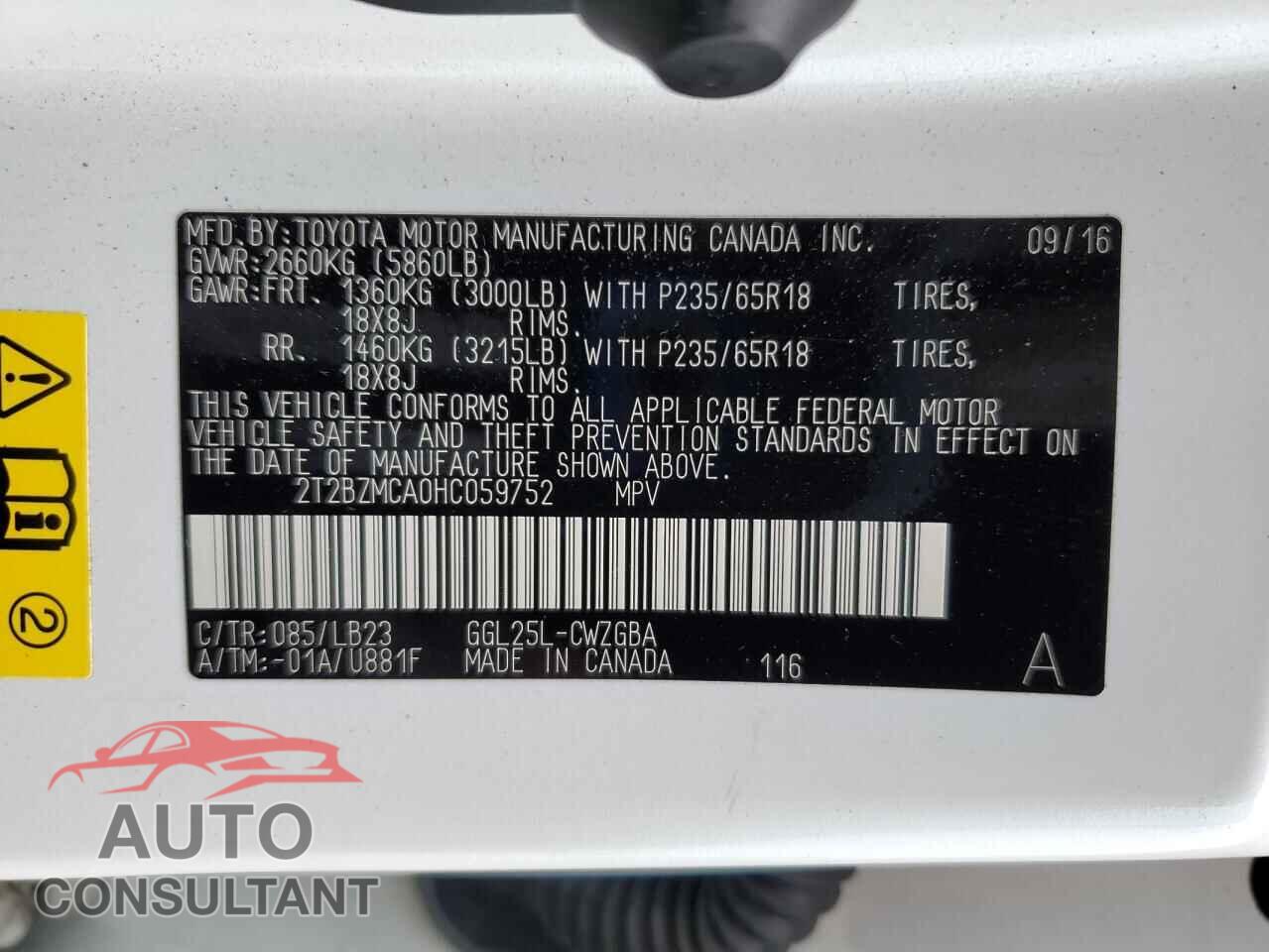 LEXUS RX350 2017 - 2T2BZMCA0HC059752