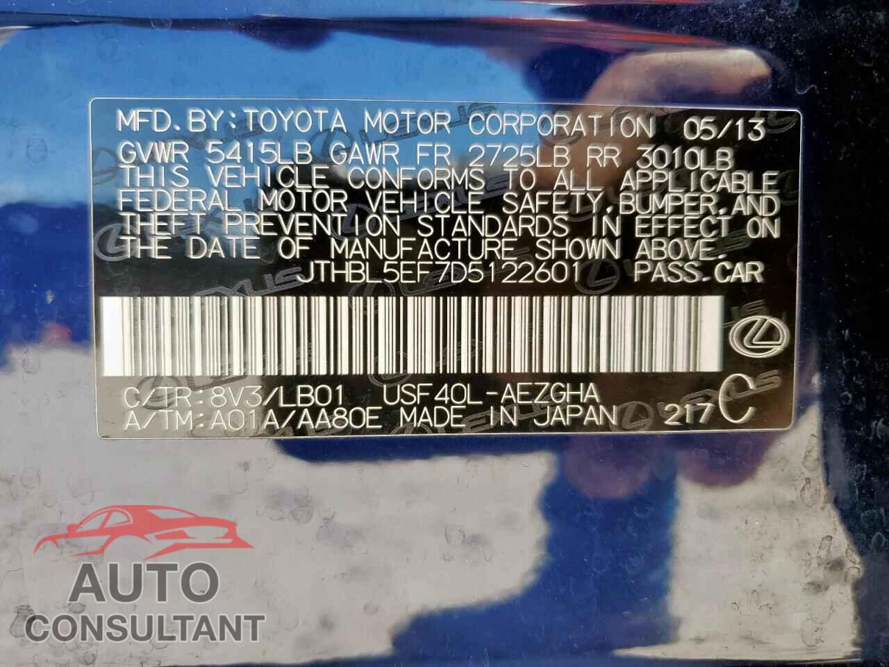 LEXUS LS460 2013 - JTHBL5EF7D5122601