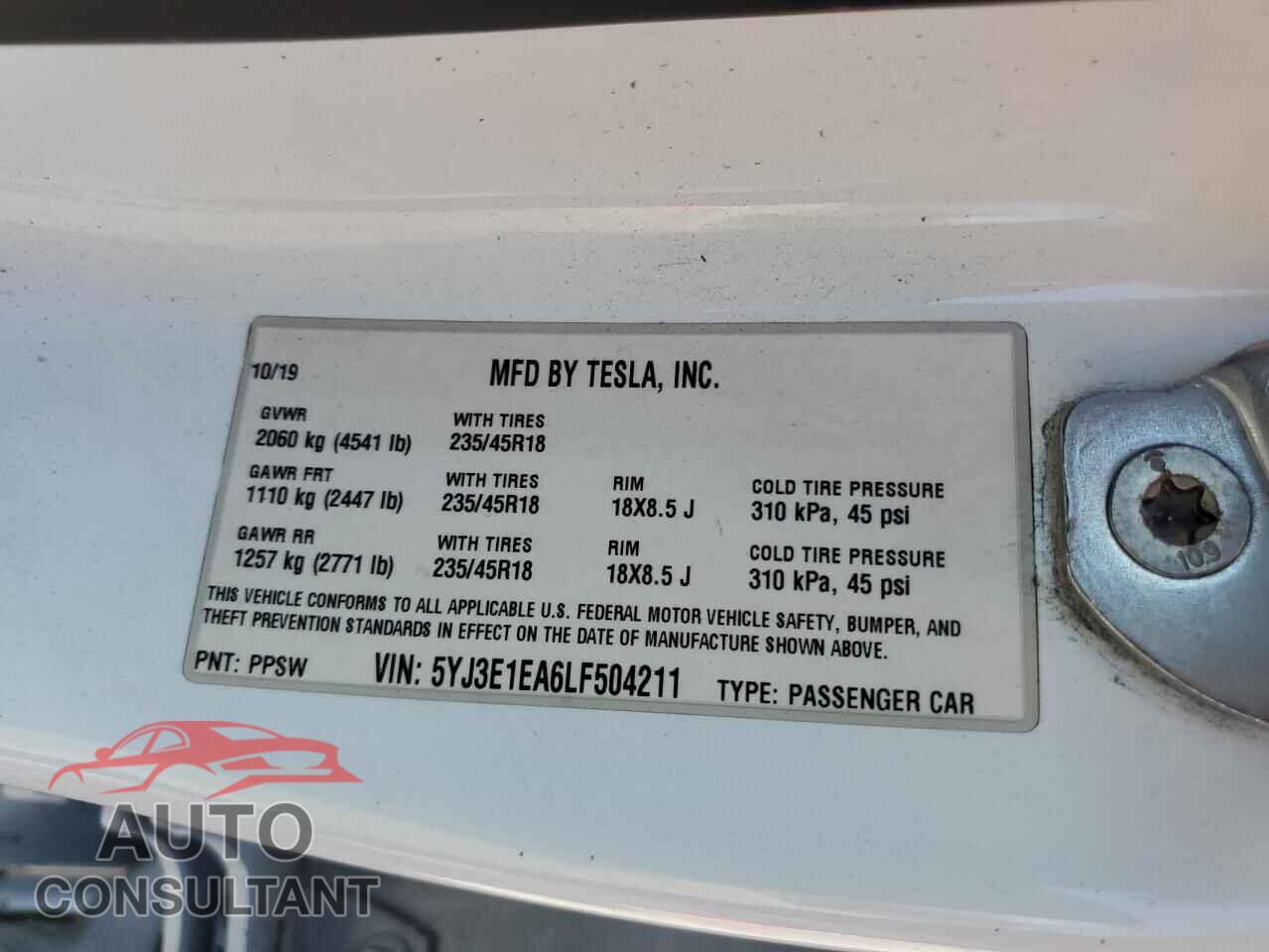 TESLA MODEL 3 2020 - 5YJ3E1EA6LF504211