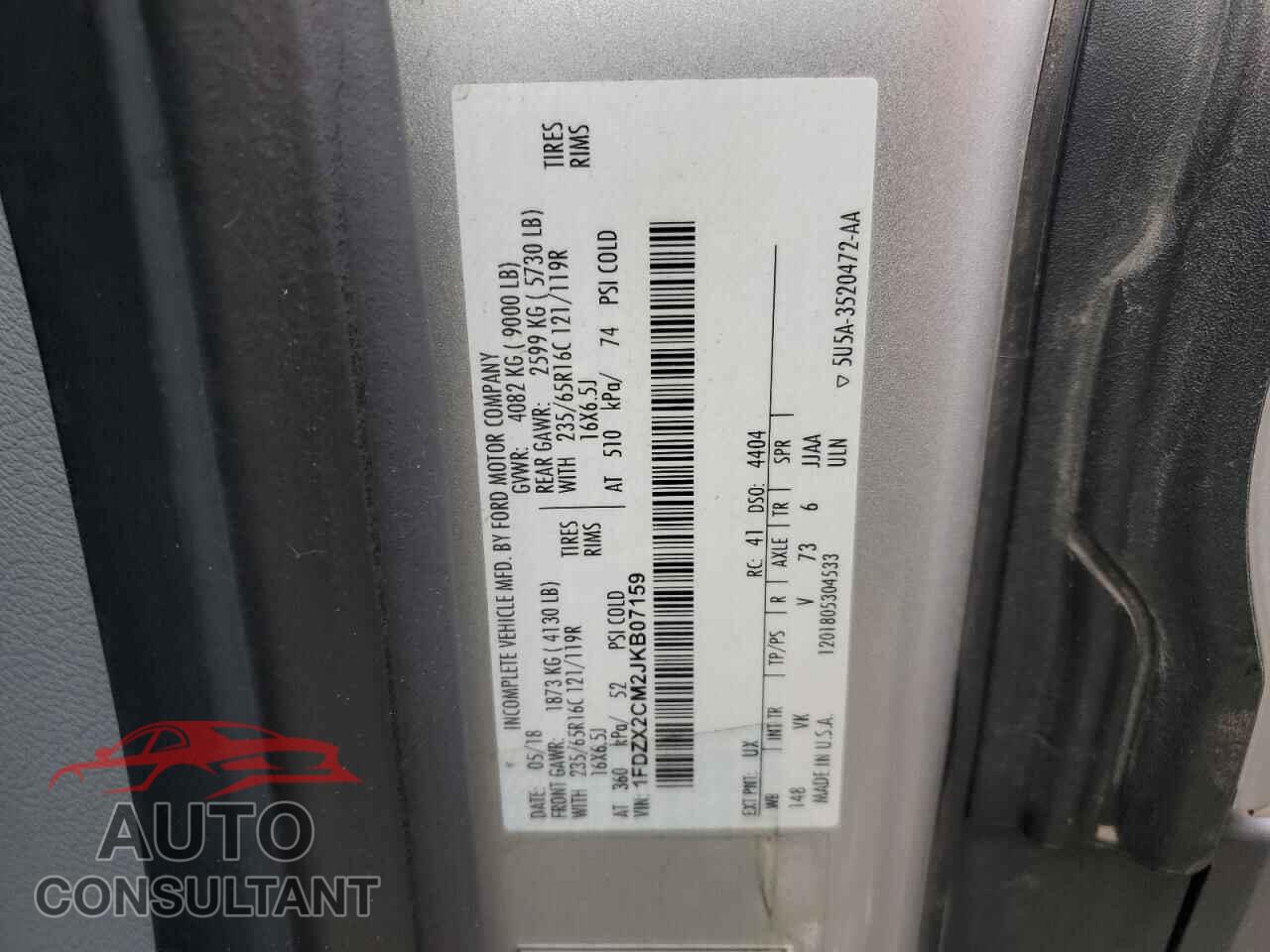 FORD TRANSIT 2018 - 1FDZX2CM2JKB07159