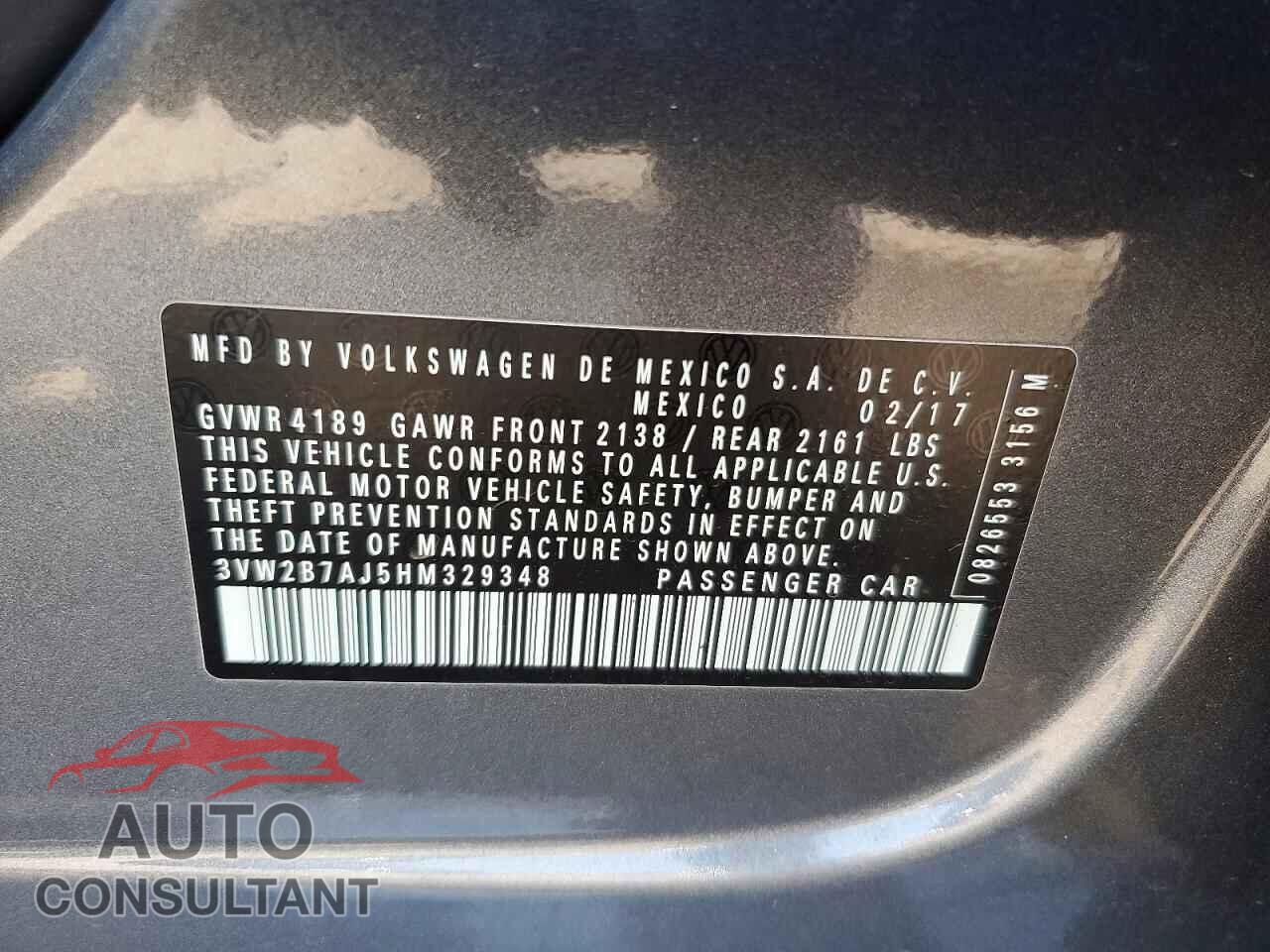 VOLKSWAGEN JETTA 2017 - 3VW2B7AJ5HM329348