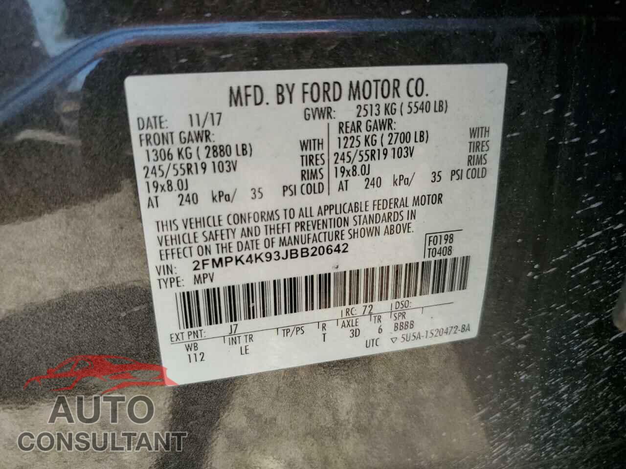 FORD EDGE 2018 - 2FMPK4K93JBB20642