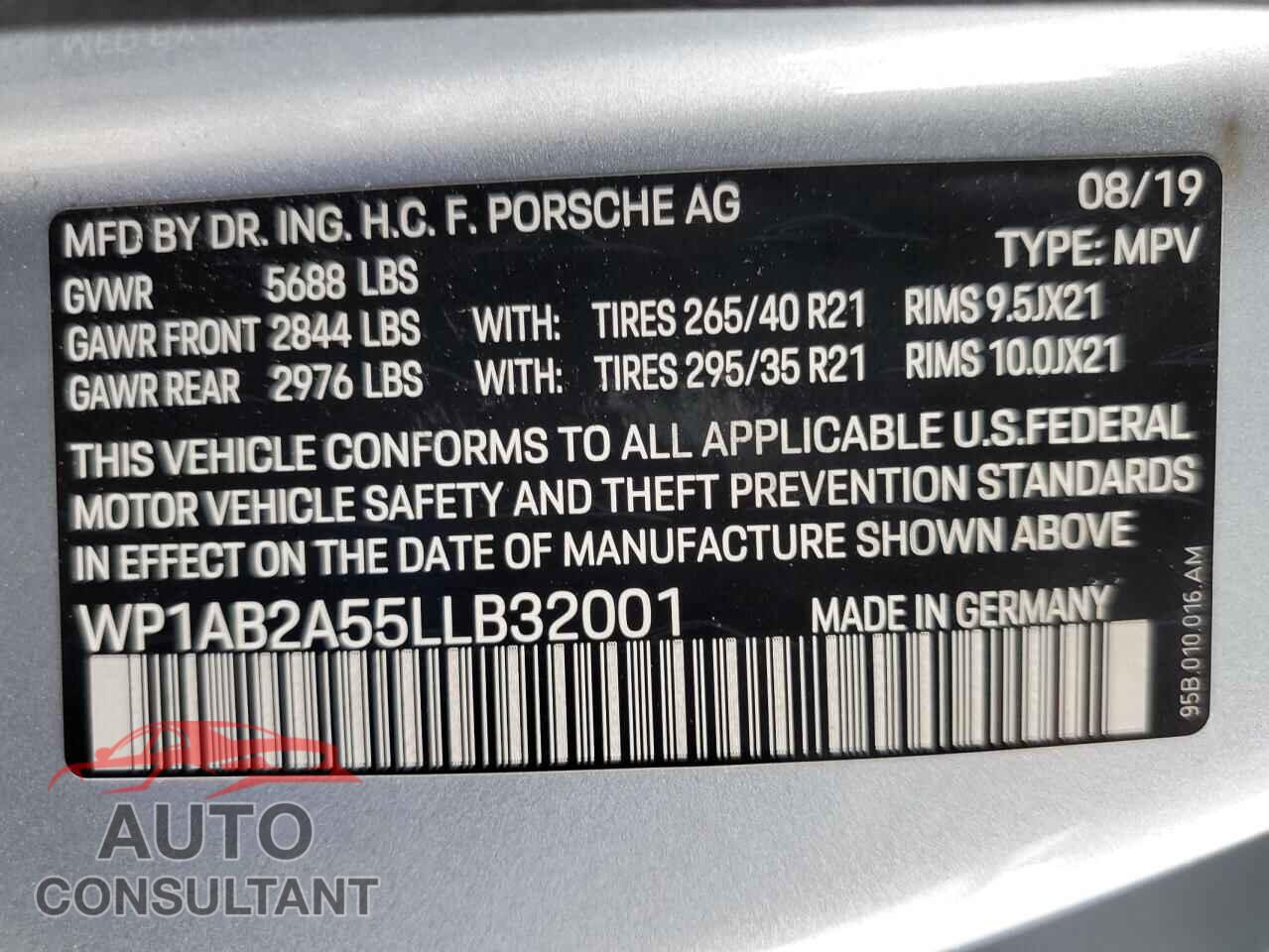 PORSCHE MACAN 2020 - WP1AB2A55LLB32001