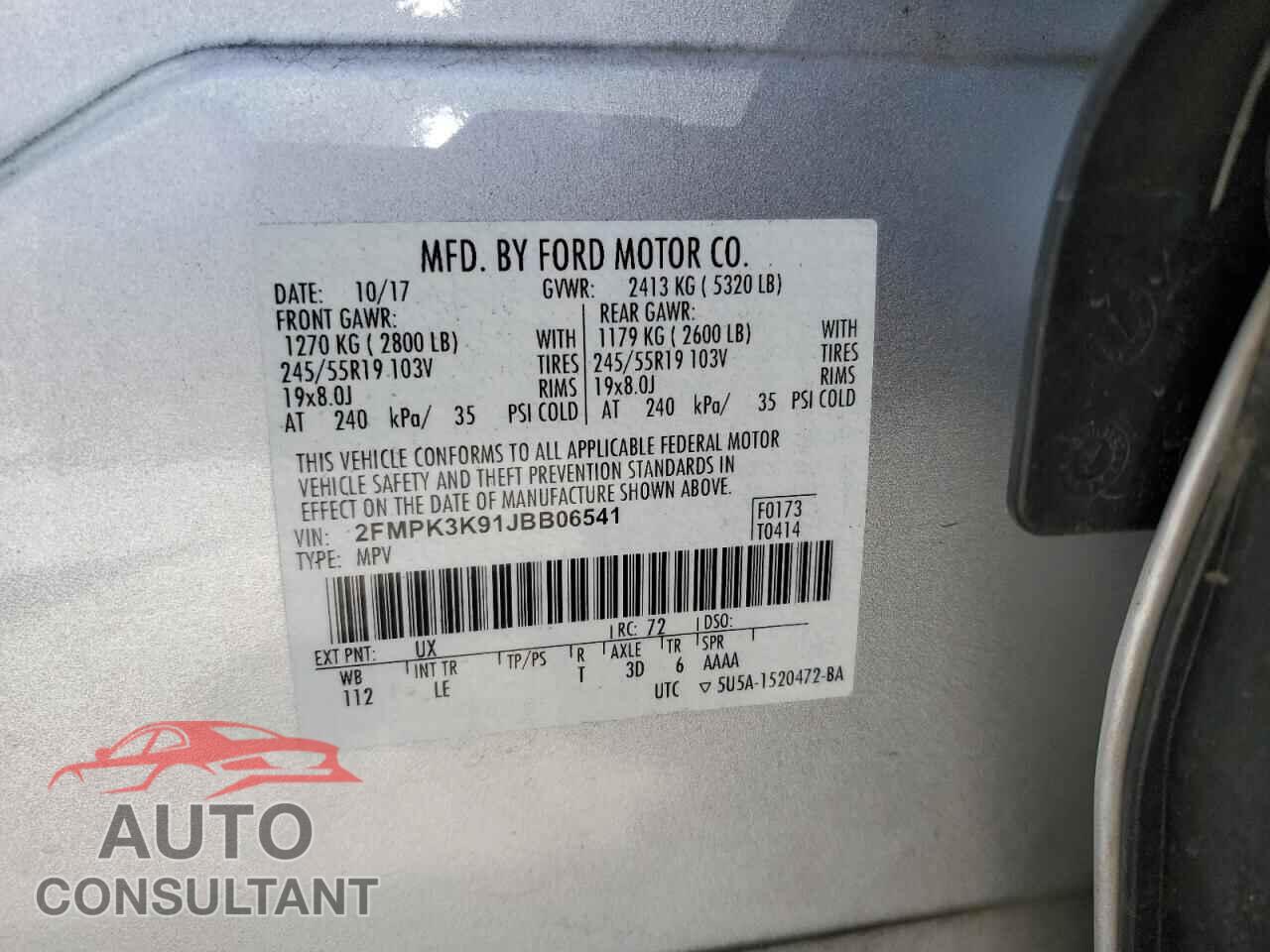 FORD EDGE 2018 - 2FMPK3K91JBB06541