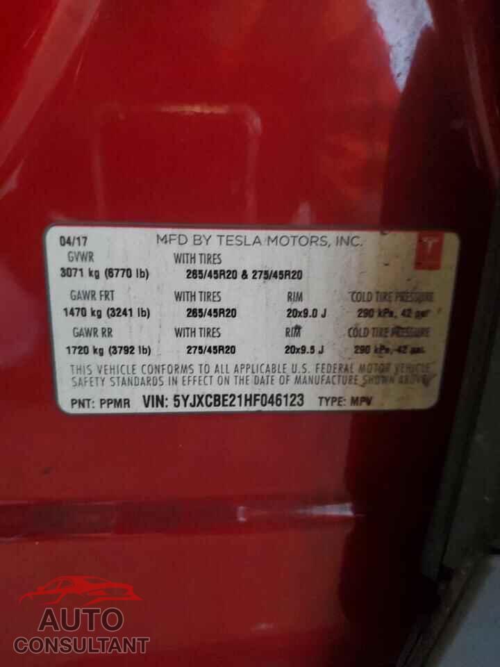 TESLA MODEL X 2017 - 5YJXCBE21HF046123
