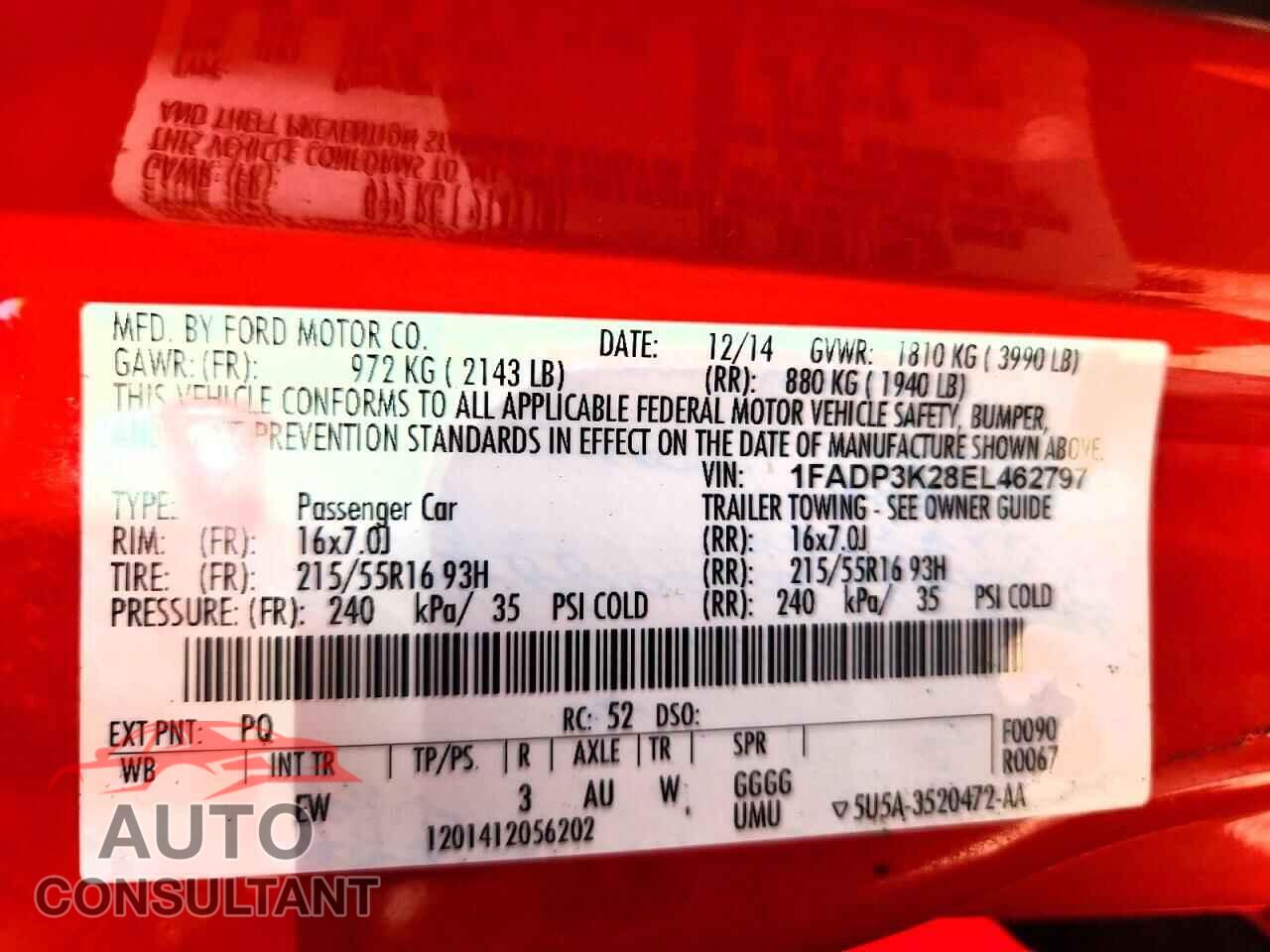 FORD FOCUS 2014 - 1FADP3K28EL462797
