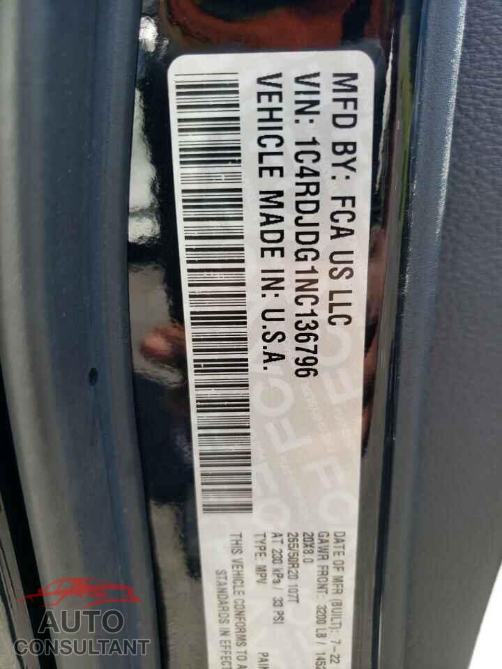 DODGE DURANGO 2022 - 1C4RDJDG1NC136796