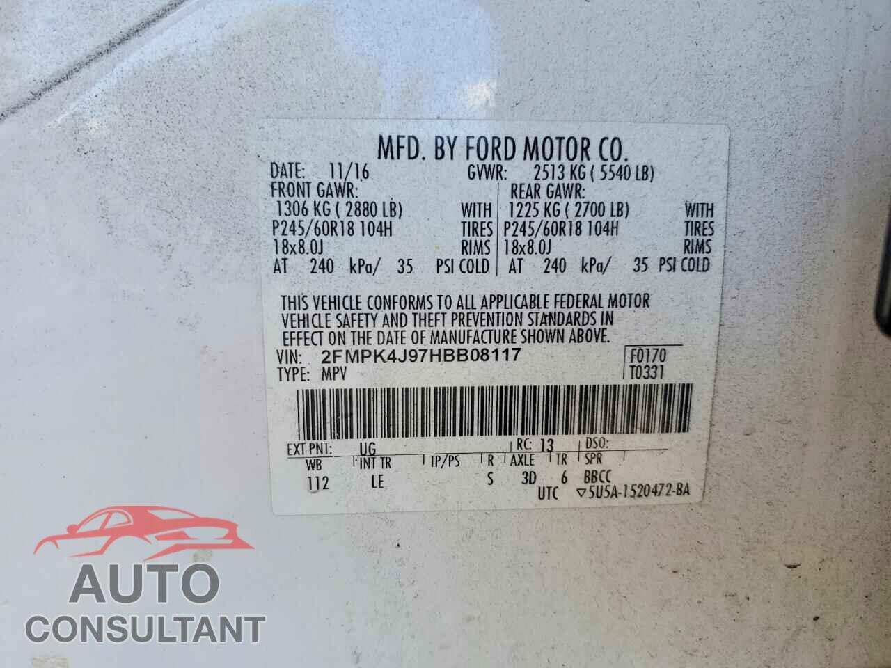 FORD EDGE 2017 - 2FMPK4J97HBB08117