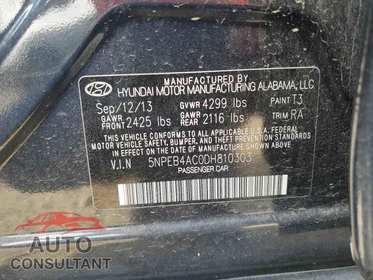 HYUNDAI SONATA 2013 - 5NPEB4AC0DH810303