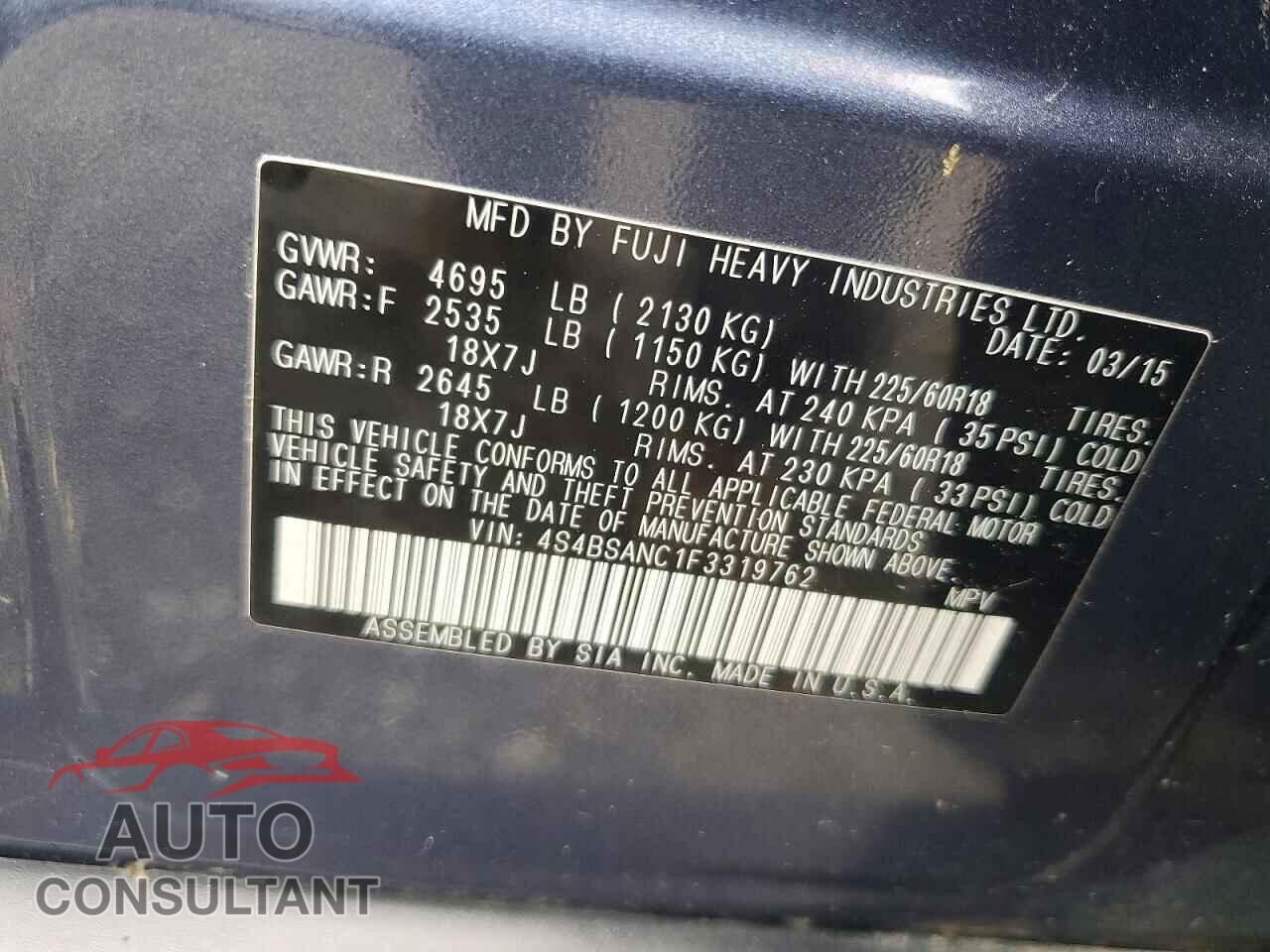 SUBARU OUTBACK 2015 - 4S4BSANC1F3319762