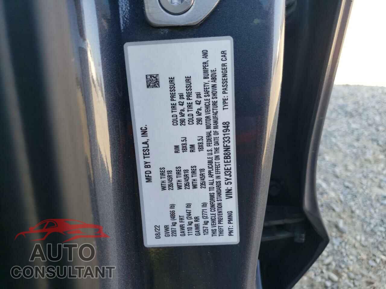 TESLA MODEL 3 2022 - 5YJ3E1EB8NF331948