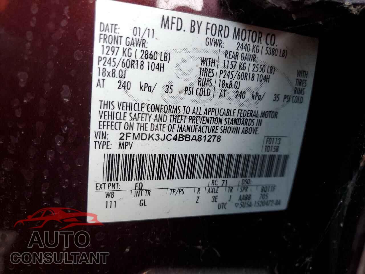 FORD EDGE 2011 - 2FMDK3JC4BBA81278