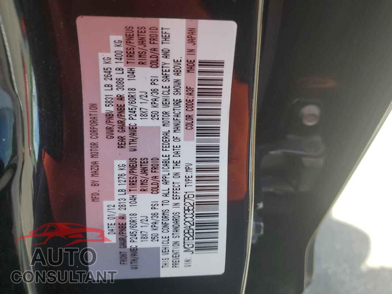 MAZDA CX-9 2012 - JM3TB2BA2C0352761