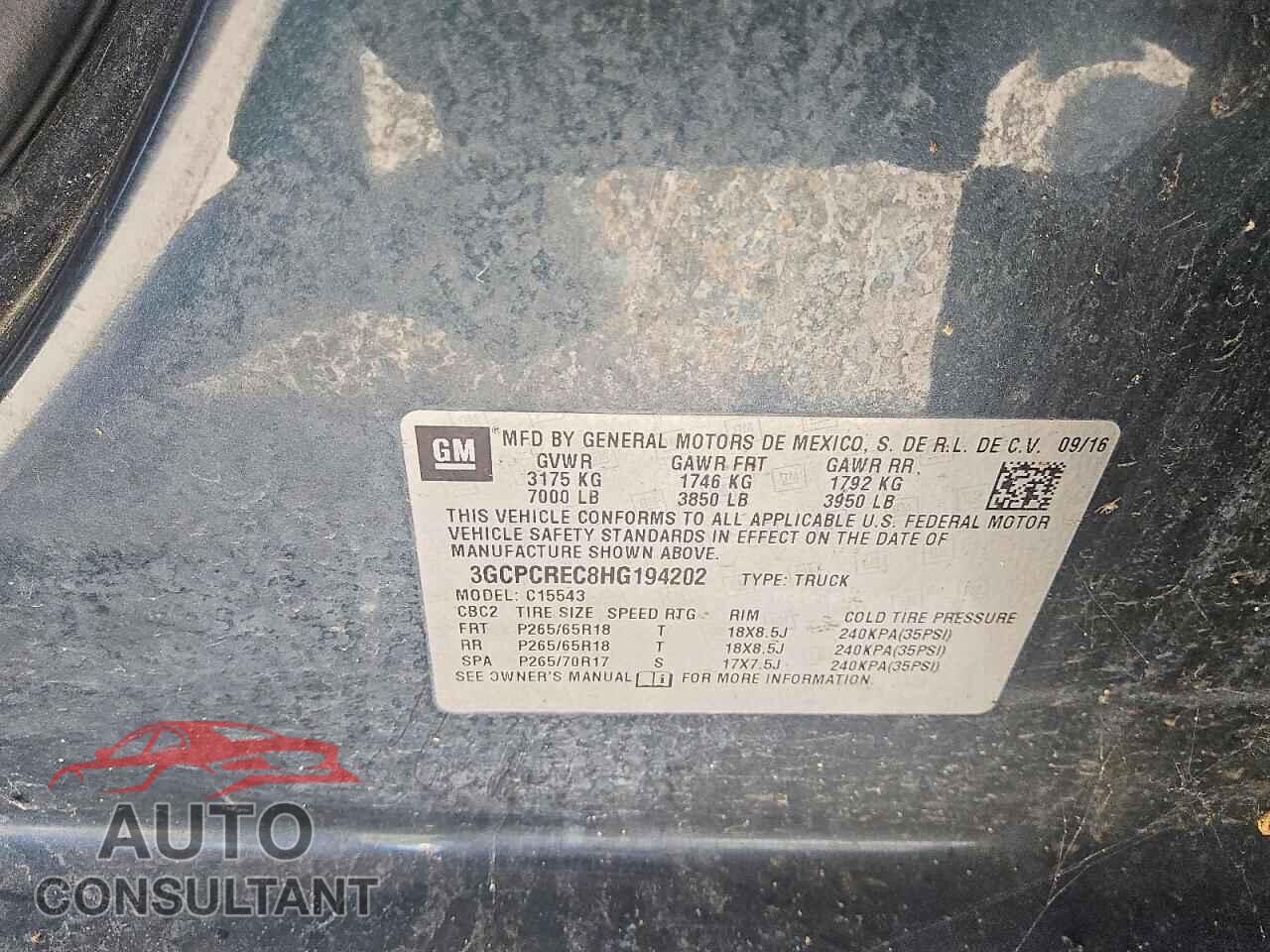 CHEVROLET SILVERADO 2017 - 3GCPCREC8HG194202
