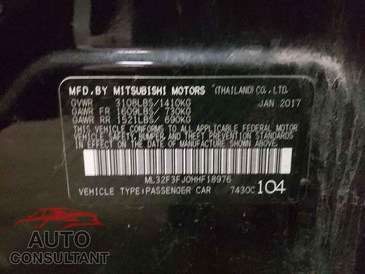 MITSUBISHI MIRAGE 2017 - ML32F3FJ0HHF18976
