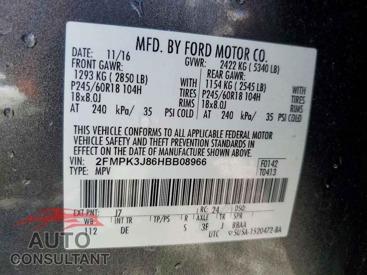 FORD EDGE 2017 - 2FMPK3J86HBB08966