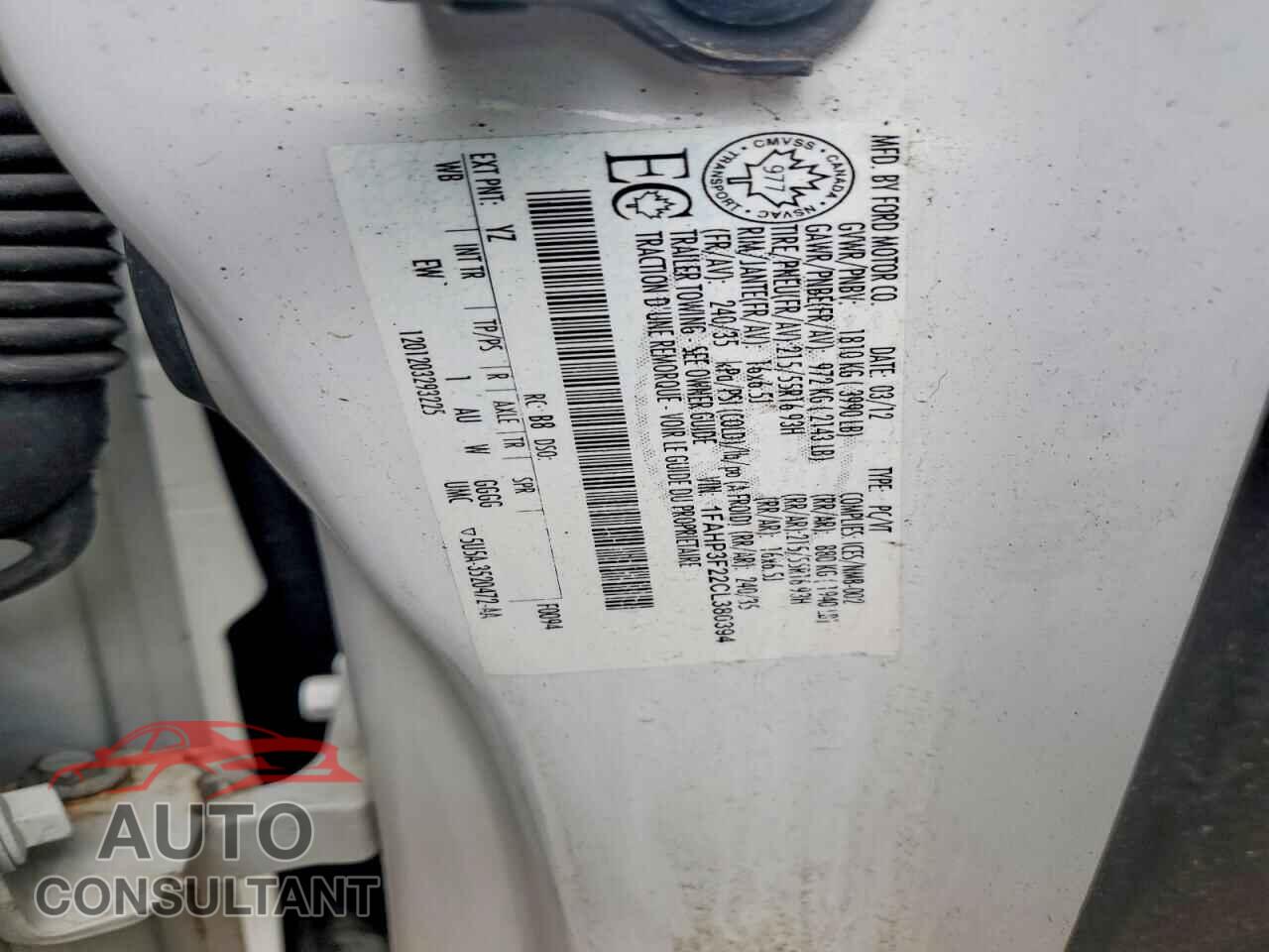 FORD FOCUS 2012 - 1FAHP3F22CL380394