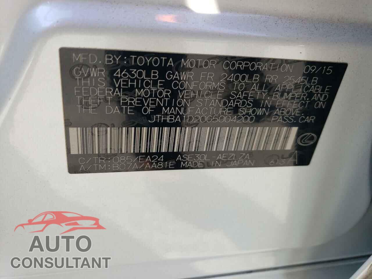 LEXUS IS 2016 - JTHBA1D20G5004200