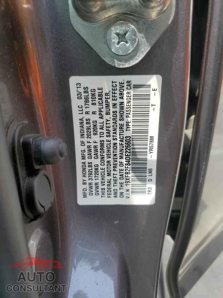 HONDA CIVIC 2013 - 19XFB2F84DE226603
