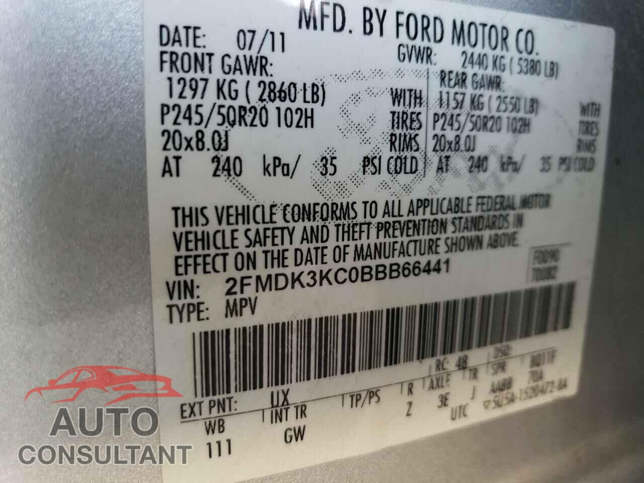 FORD EDGE 2011 - 2FMDK3KC0BBB66441