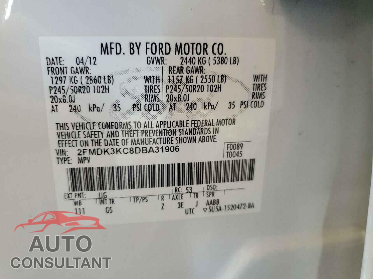 FORD EDGE 2013 - 2FMDK3KC8DBA31906