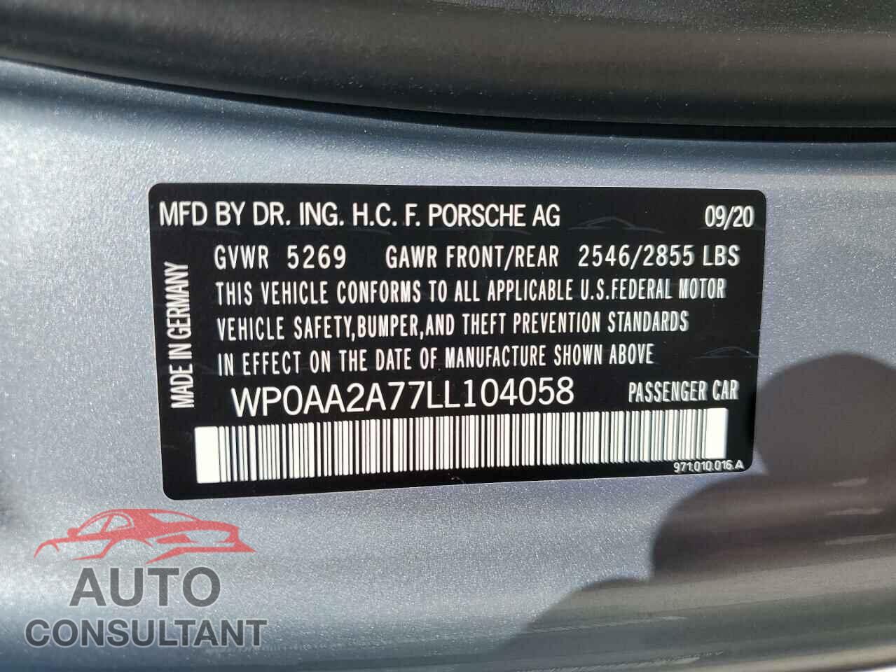 PORSCHE PANAMERA 2020 - WP0AA2A77LL104058