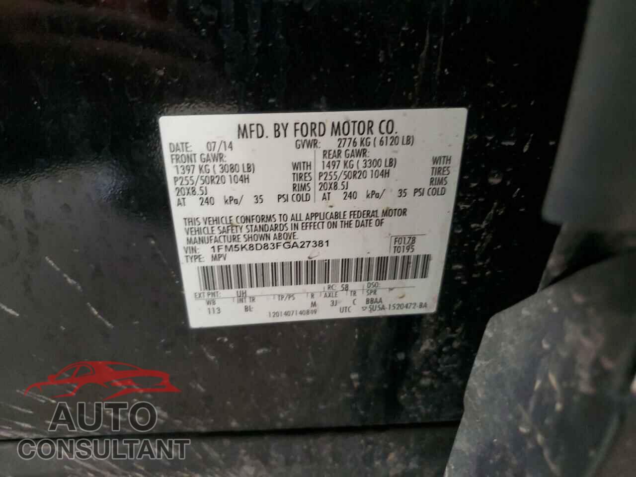 FORD EXPLORER 2015 - 1FM5K8D83FGA27381