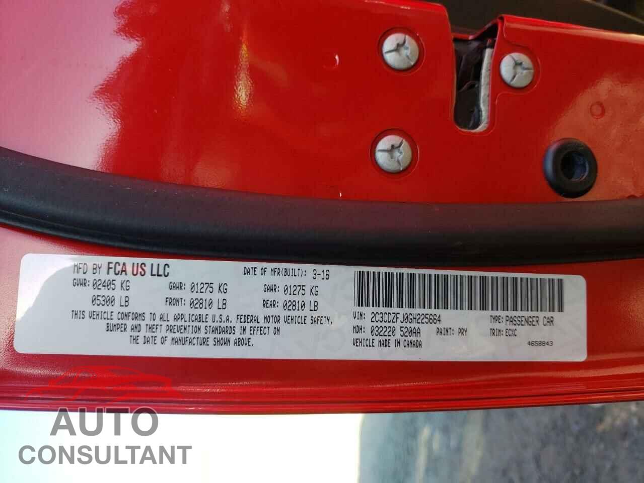 DODGE CHALLENGER 2016 - 2C3CDZFJ0GH225664
